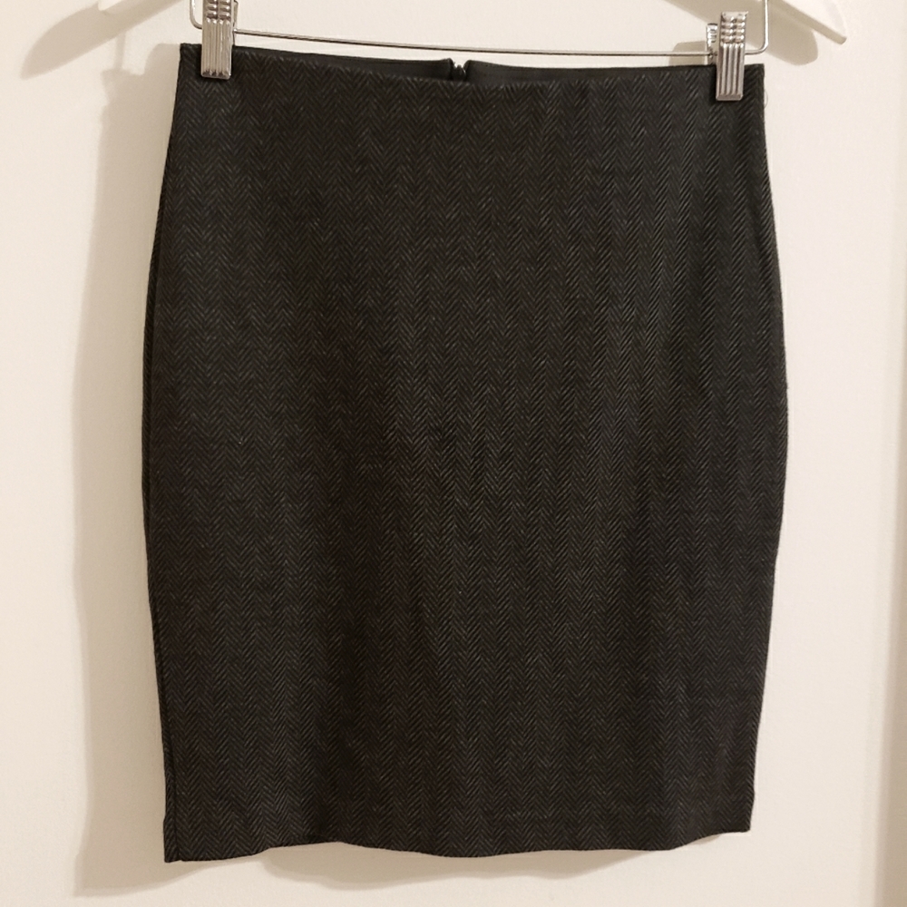 Tag Mini Skirt Tweed Black Grey Stretch Back Slit Pocket Back Zip Back Slit W-3